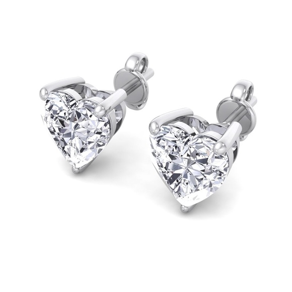 Pretty Heart Shaped Ladies Sterling Silver Womens Iced Stud Screw Back Earrings - Picture 2 of 4